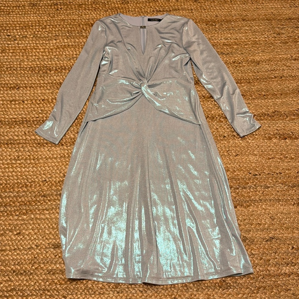 Lauren Ralph Lauren Lined  Cocktail Wedding MOB MOG Dress Blue Shimmer Size 12